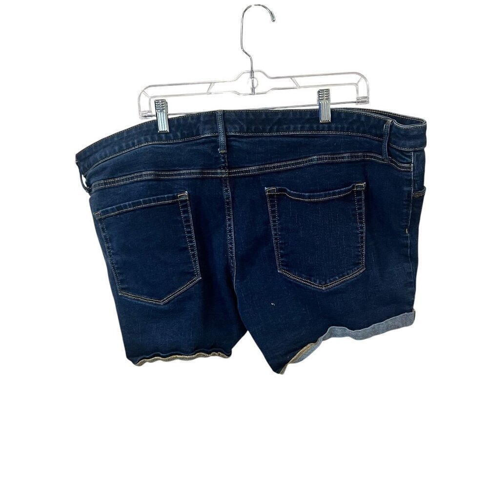 Ava & Viv Womens Dark Wash Denim Midi Shorts Size 24W With Rolled Hem & Pockets - Picture 4 of 5